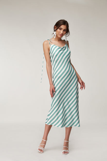 Blue Stripes Elegance: Summer Romance Ensemble