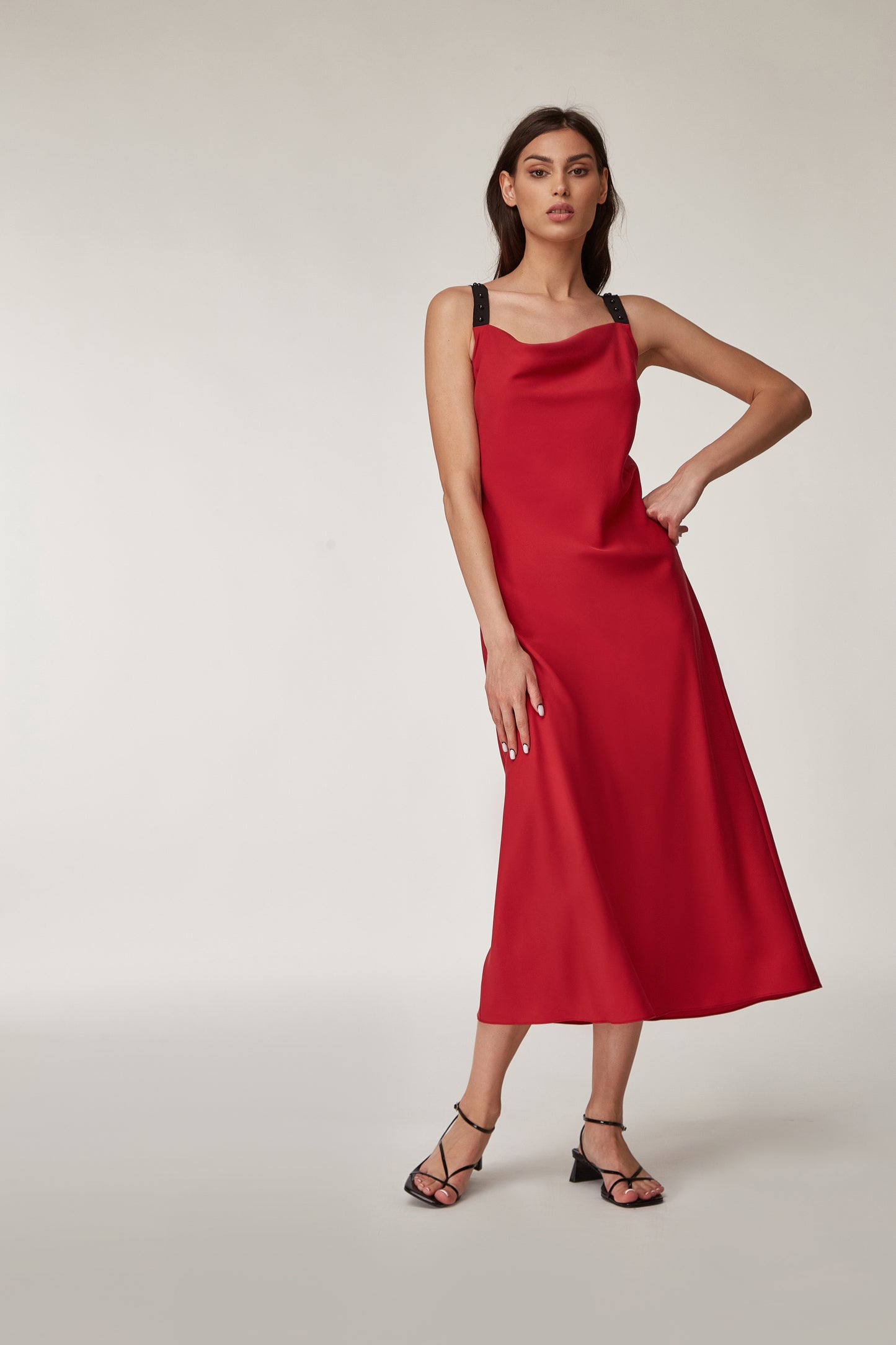 Red Silk Elegance: Summer Chic Ensemble